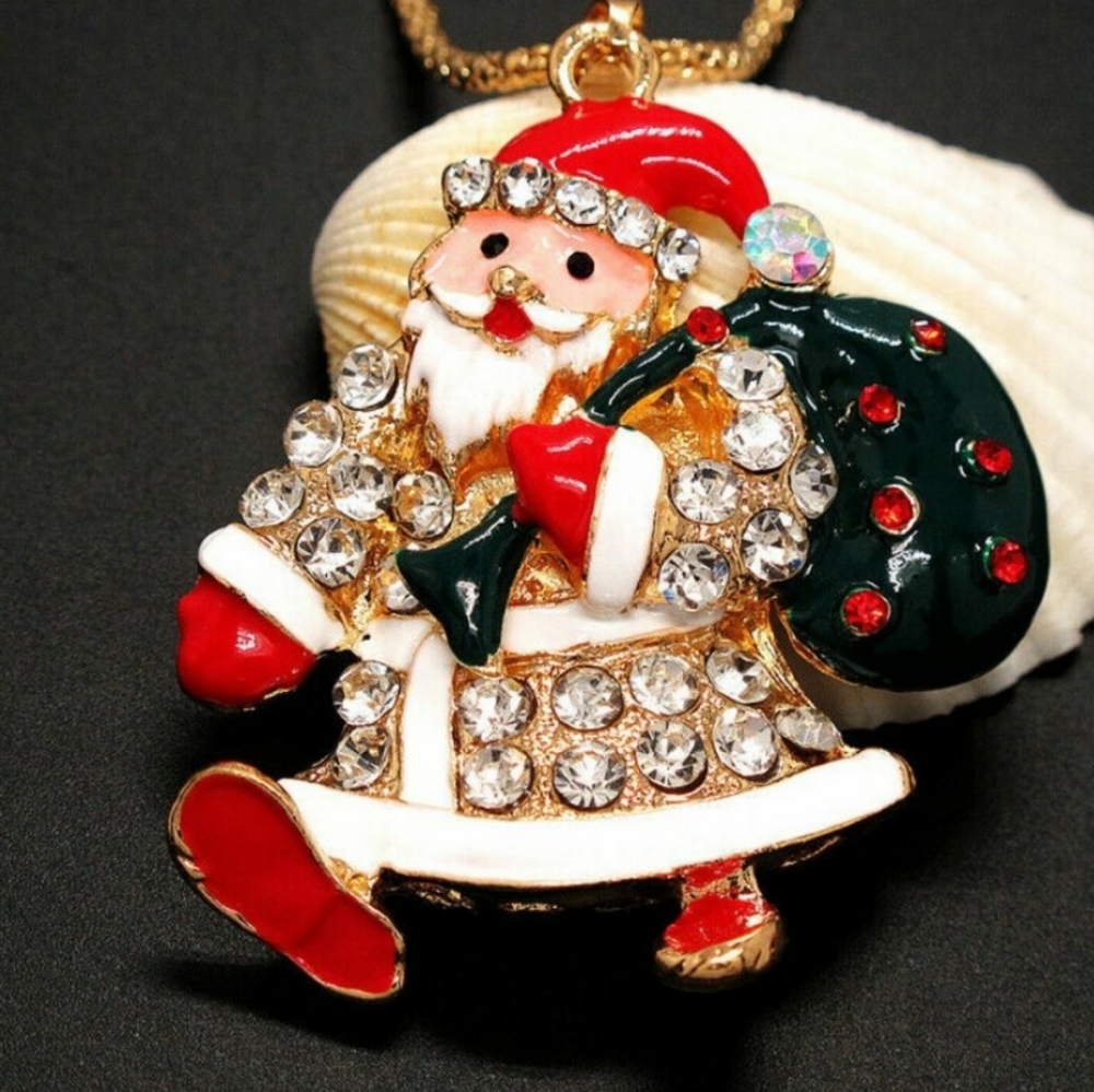 New Rhinestone Santa Clause Necklace